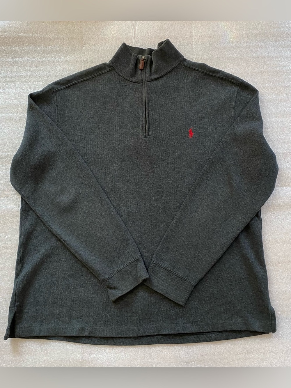 Polo Ralph Lauren Sweater Mens L Gray Quarter Zip Mock Neck Pullover Pony Logo
